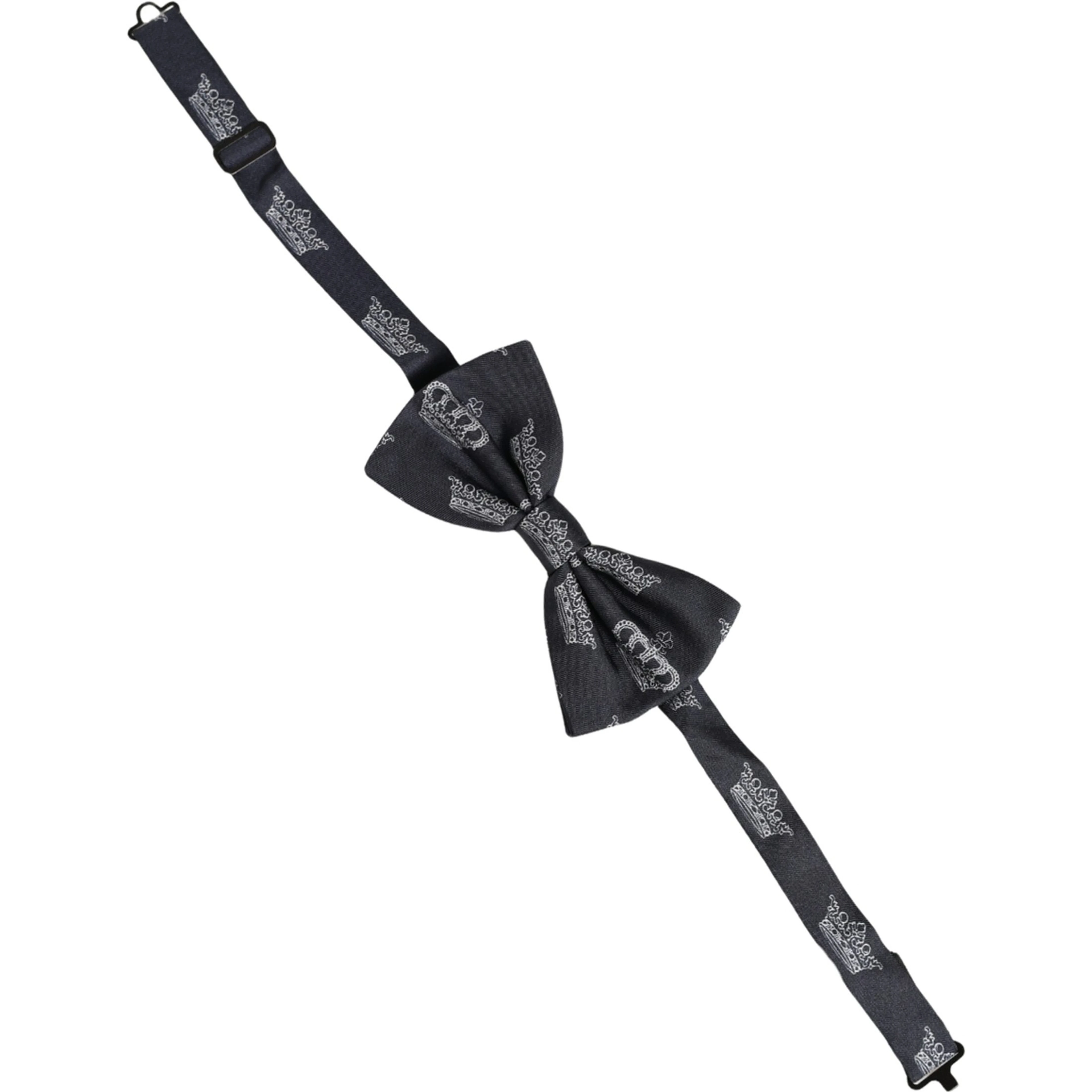 Men Black Crown Silk Adjustable Neck Papillon Bow Tie