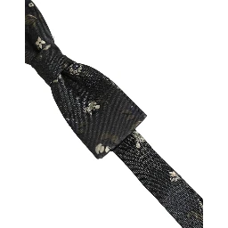 Men Black Floral Silk Adjustable Neck Papillon Bow Tie