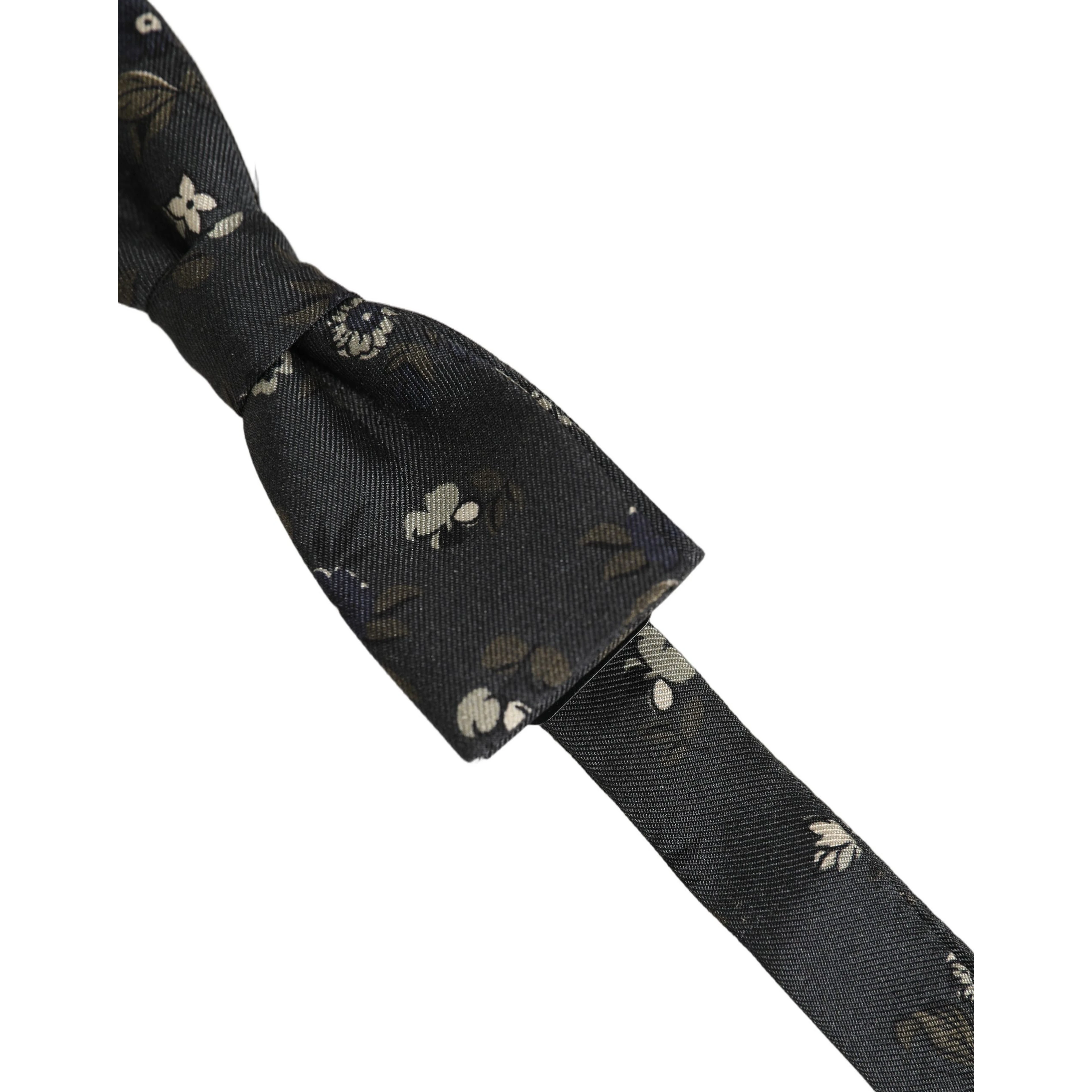 Men Black Floral Silk Adjustable Neck Papillon Bow Tie
