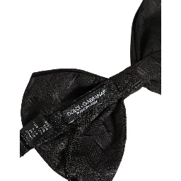Men Black Patterned Adjustable Neck Papillon Bow Tie