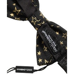 Men Black Star 100% Silk Adjustable Neck Papillon Bow Tie