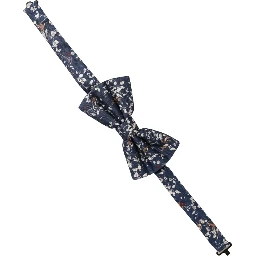 Men Navy Blue Floral Adjustable Neck Papillon Bow Tie