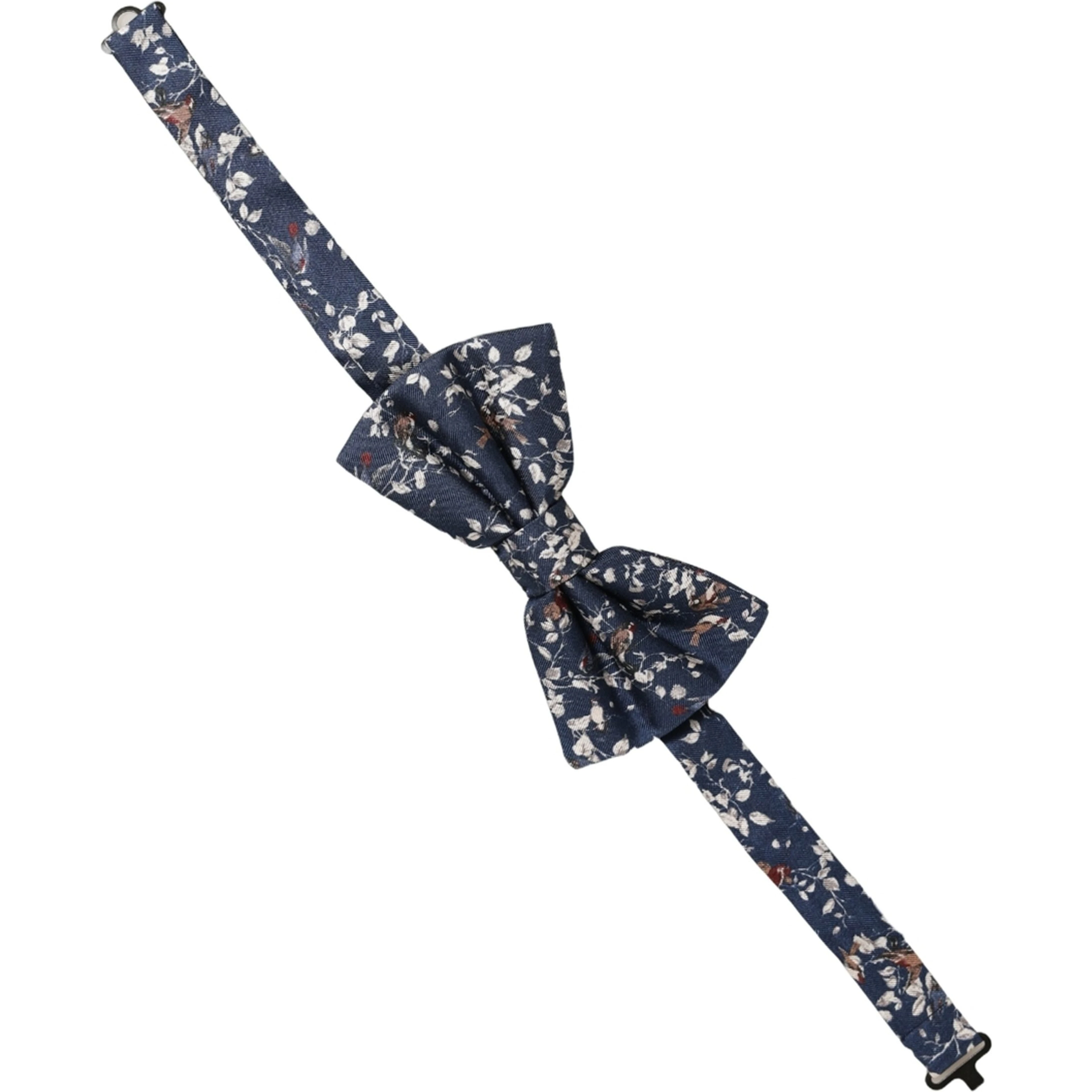 Men Navy Blue Floral Adjustable Neck Papillon Bow Tie