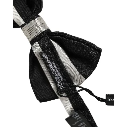 Black Silver 100% Silk Adjustable Neck Papillon Bow Tie