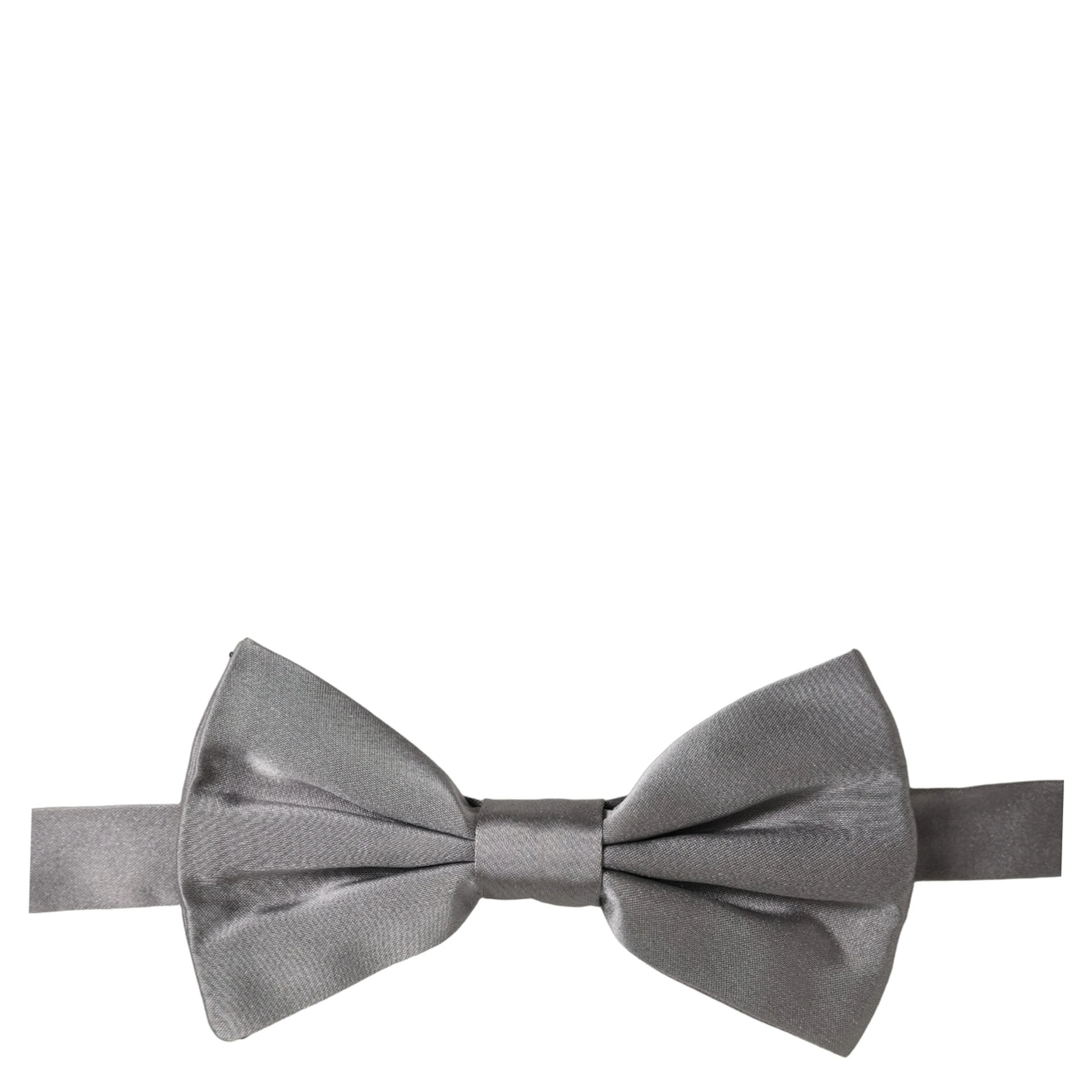 Men Gray 100% Silk Adjustable Neck Papillon Bow Tie