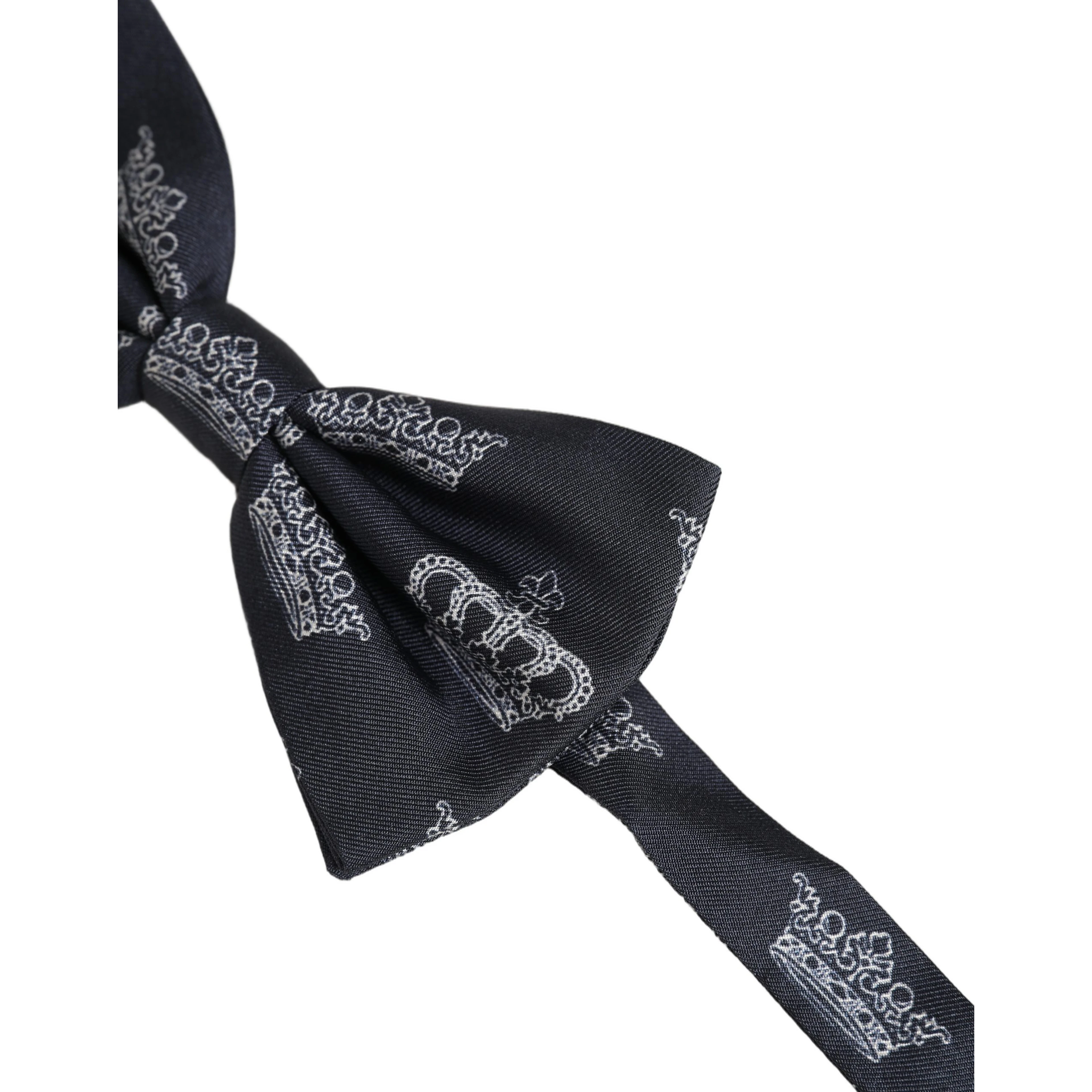 Men Black Crown Silk Adjustable Neck Papillon Bow Tie