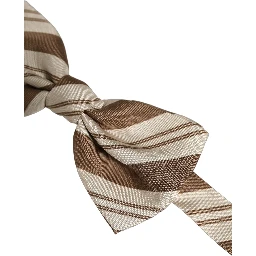 Men Brown Beige Stripes Adjustable Neck Papillon Bow Tie