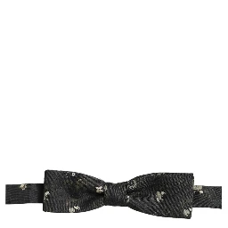 Men Black Floral Silk Adjustable Neck Papillon Bow Tie