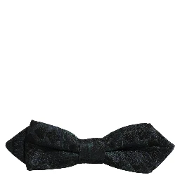 Men Black Green Paisley Adjustable Neck Papillon Bow Tie