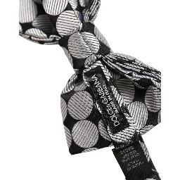 Men Black Silver Circles Adjustable Neck Papillon Bow Tie