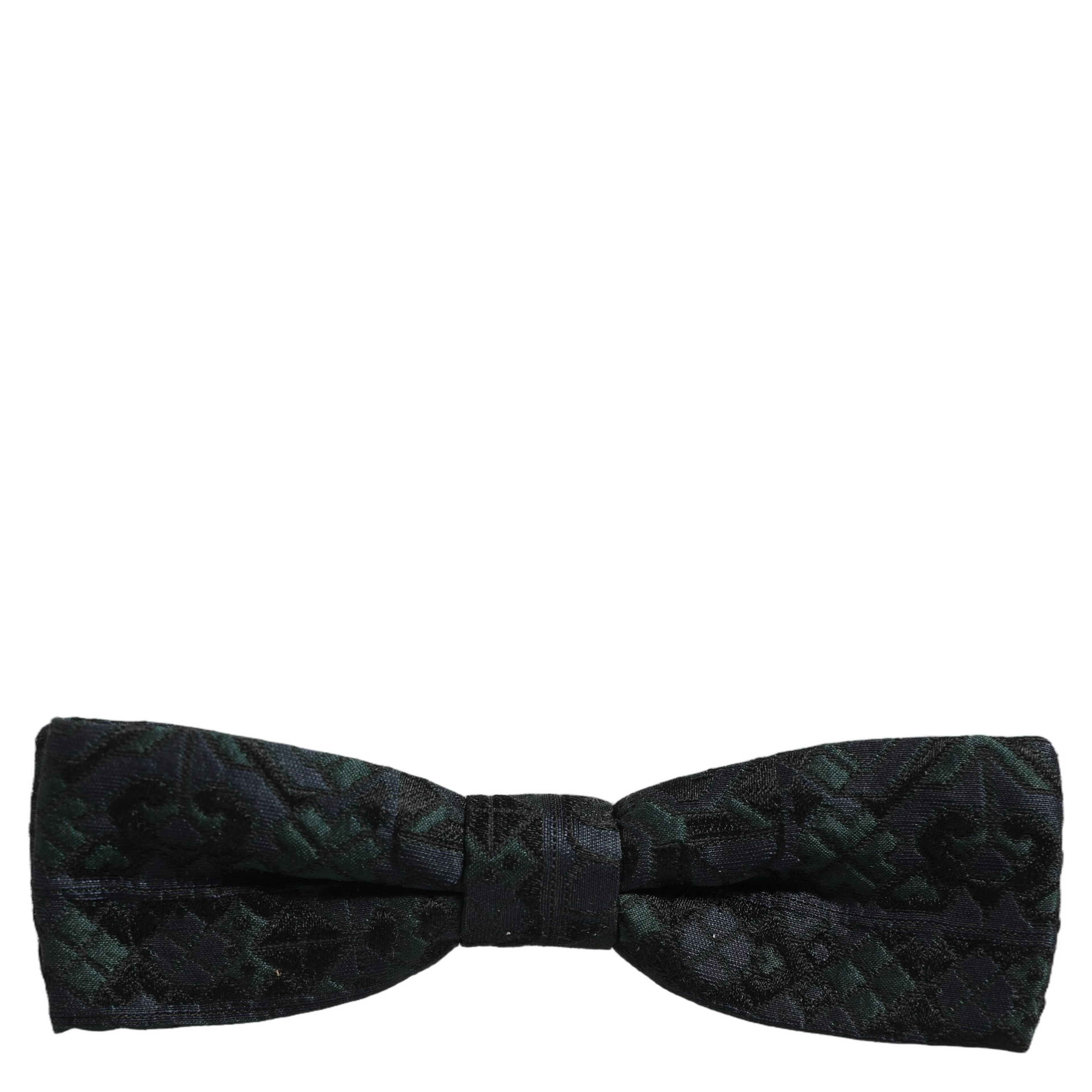 Men Black Green Paisley Adjustable Neck Papillon Bow Tie