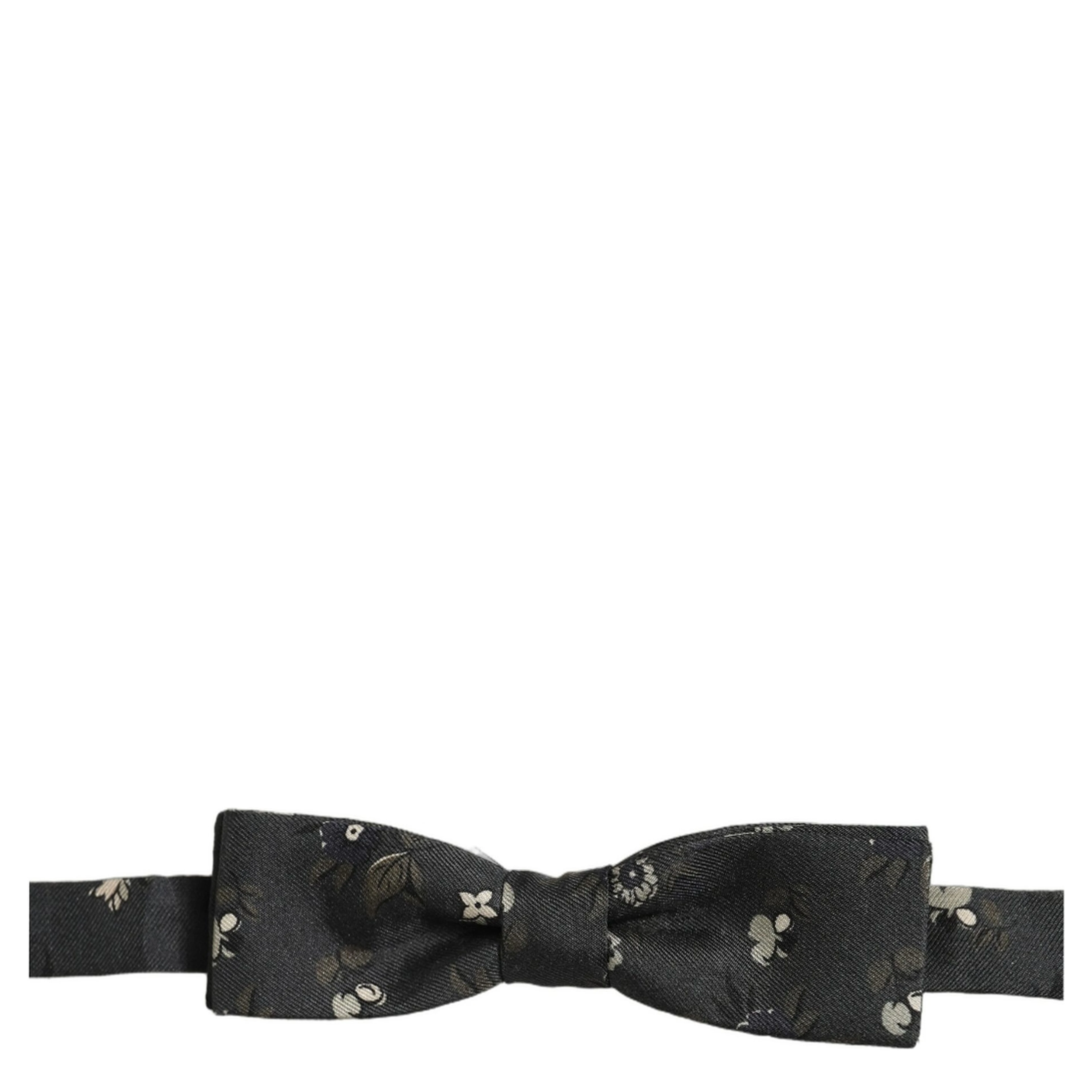 Men Black Floral Silk Adjustable Neck Papillon Bow Tie