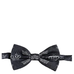Men Black Crown Silk Adjustable Neck Papillon Bow Tie