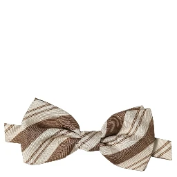Men Brown Beige Stripes Adjustable Neck Papillon Bow Tie