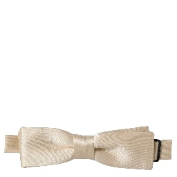 Men Beige 100% Silk Adjustable Neck Papillon Bow Tie