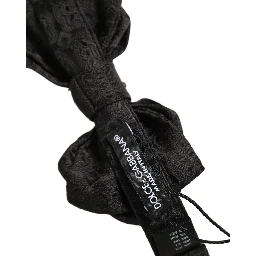 Men Black Paisley Silk Adjustable Neck Papillon Bow Tie