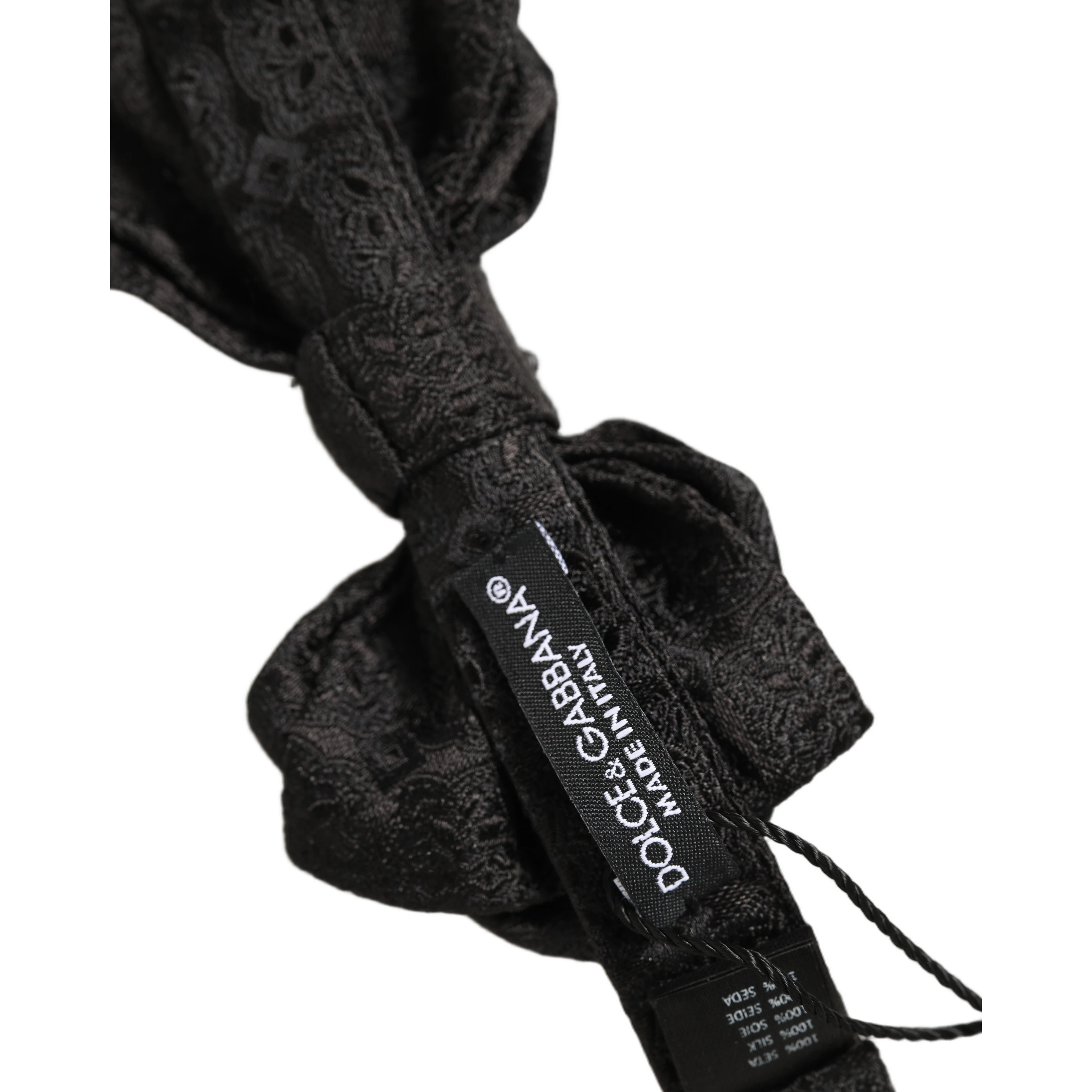 Men Black Paisley Silk Adjustable Neck Papillon Bow Tie