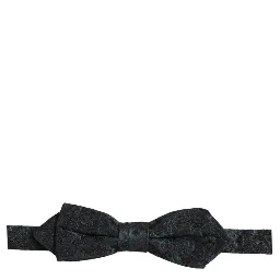Men Black Green Paisley Adjustable Neck Papillon Bow Tie