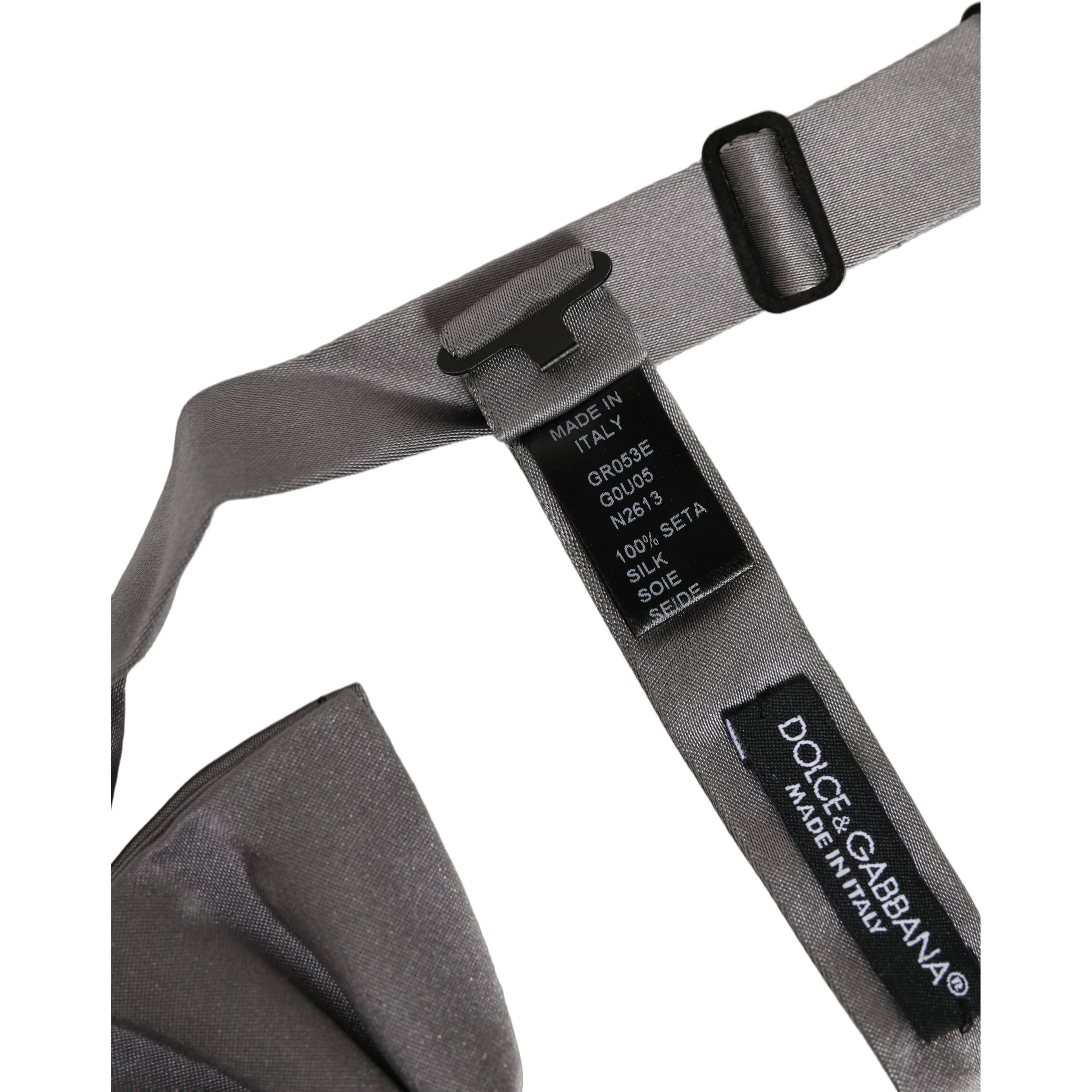 Men Gray 100% Silk Adjustable Neck Papillon Bow Tie