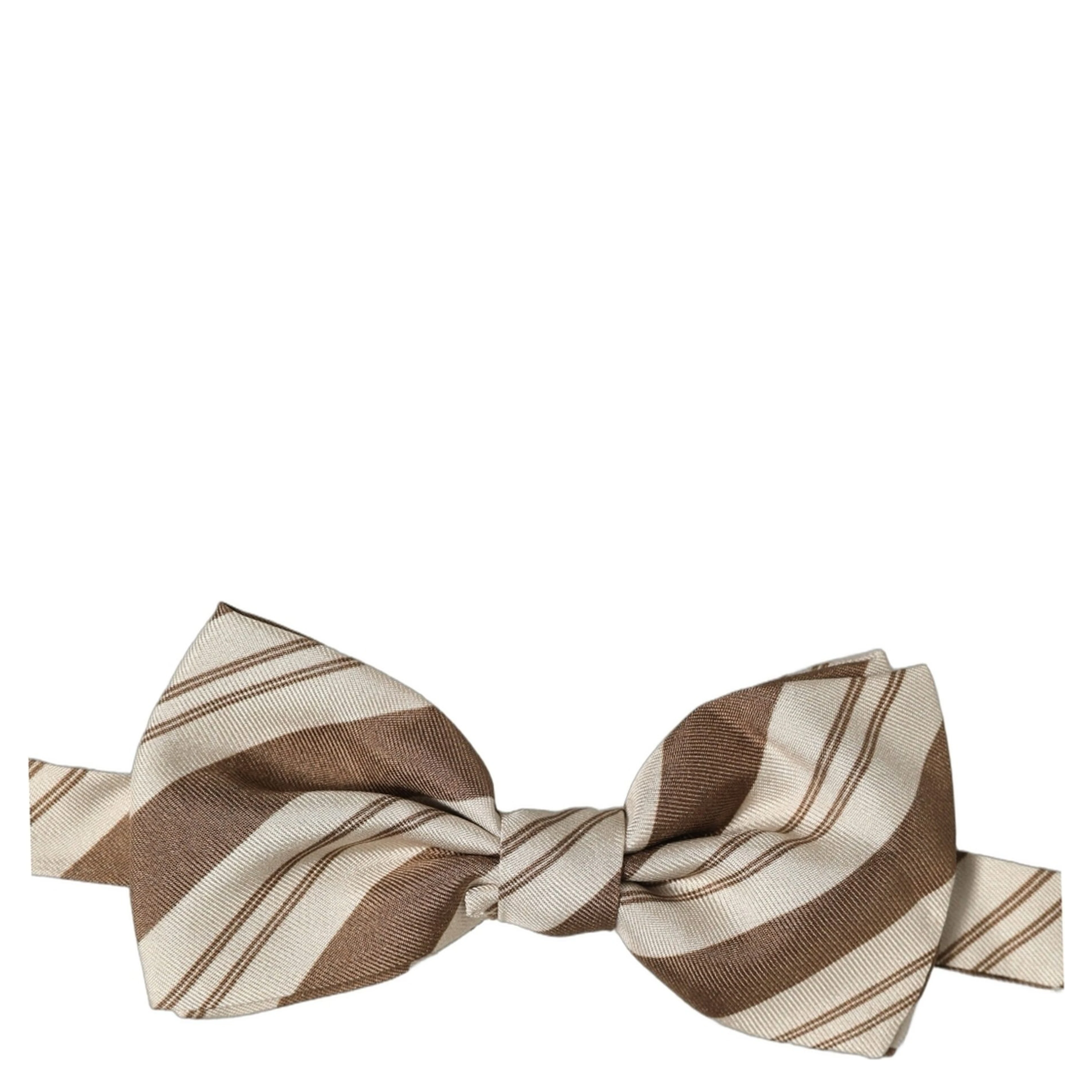 Men Brown Beige Stripes Adjustable Neck Papillon Bow Tie