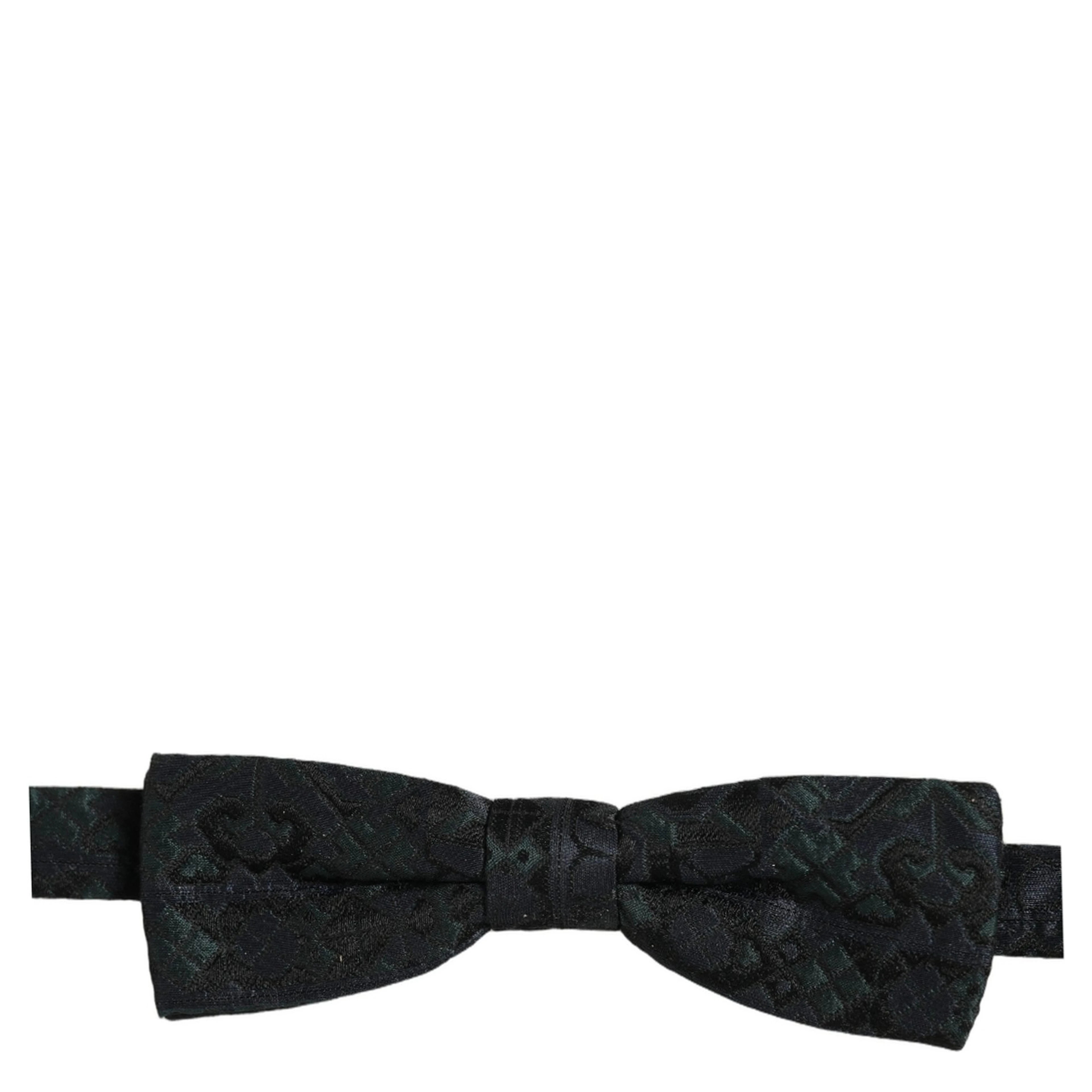 Men Black Green Paisley Adjustable Neck Papillon Bow Tie