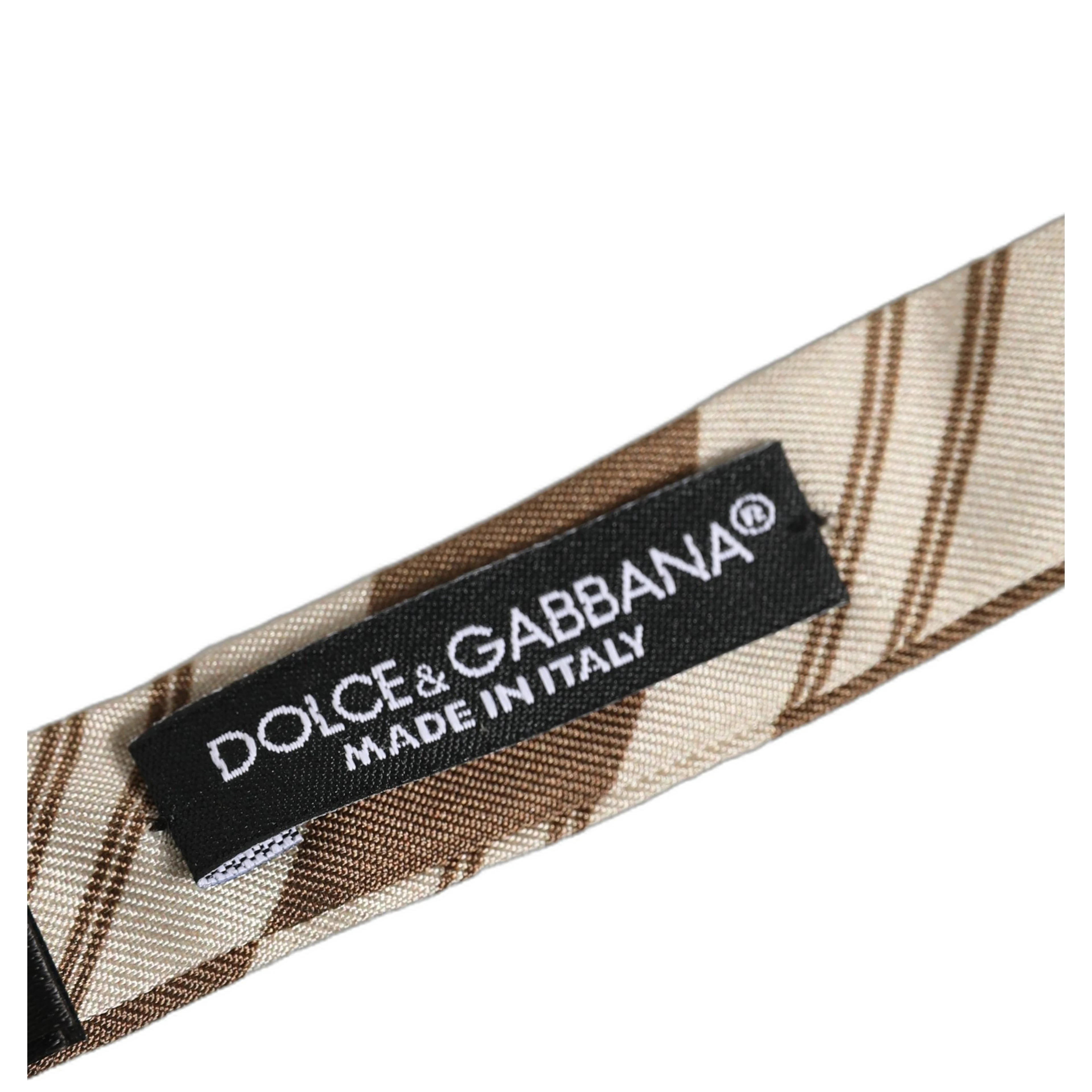 Men Brown Beige Stripes Adjustable Neck Papillon Bow Tie