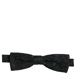 Men Black Green Paisley Adjustable Neck Papillon Bow Tie