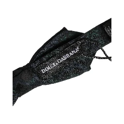 Men Black Green Paisley Adjustable Neck Papillon Bow Tie