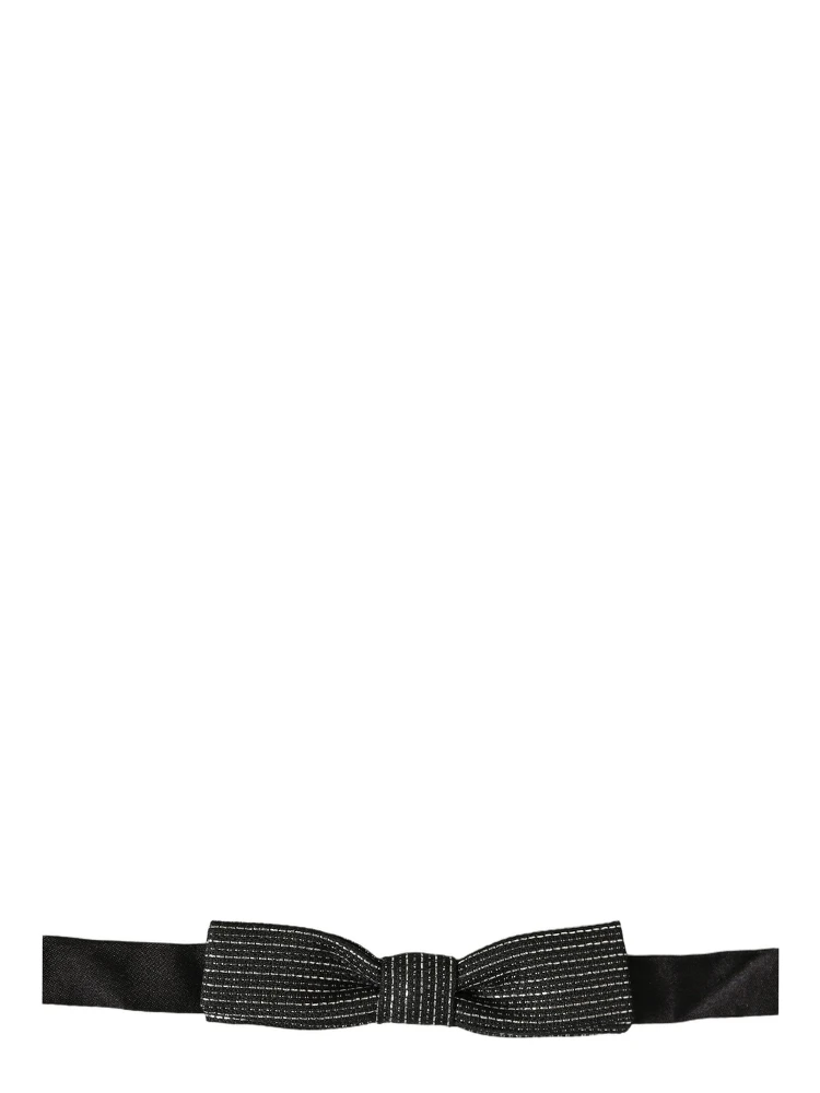 Men Black Silver Ribbed Adjustable Neck Papillon  Bow Tie