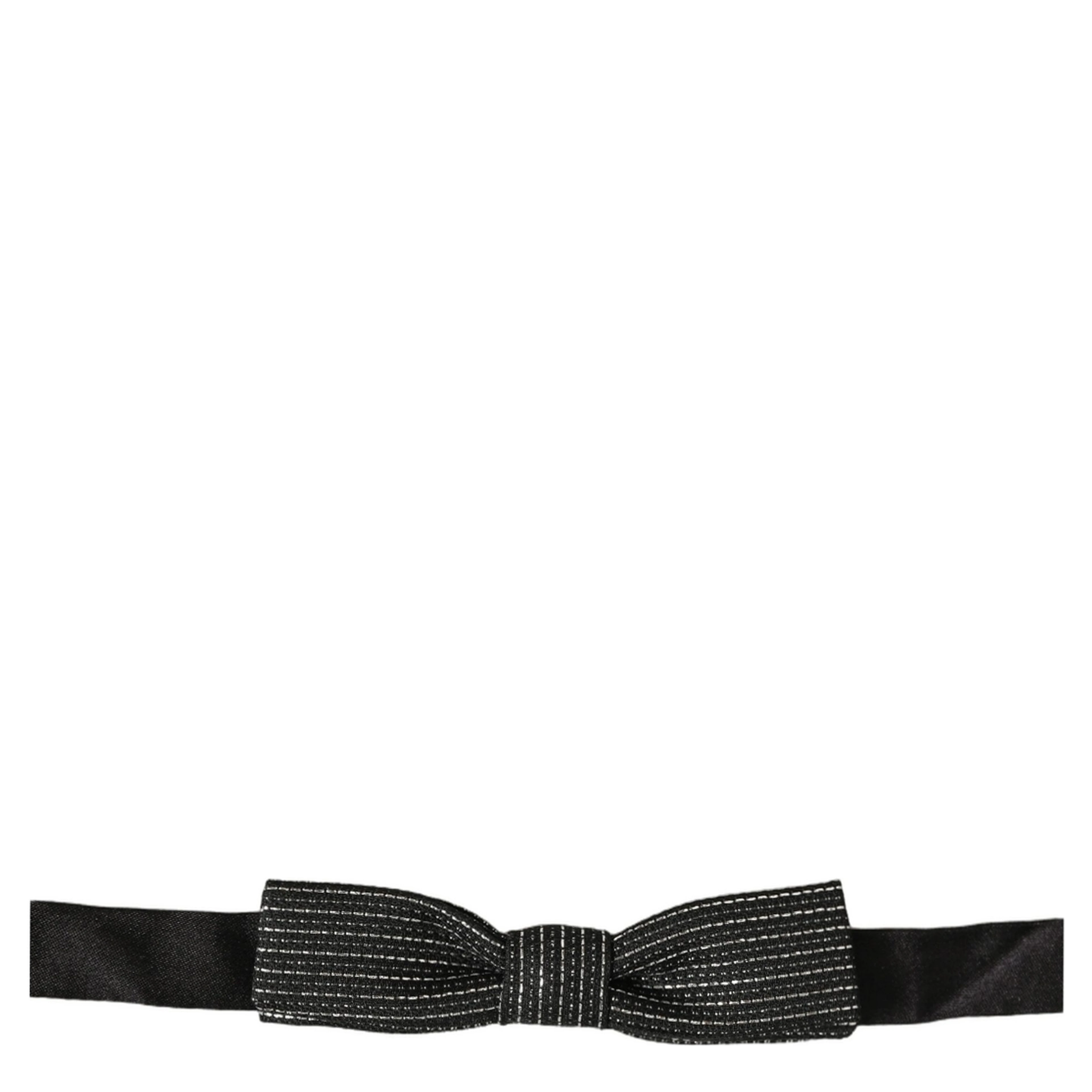 Men Black Silver Ribbed Adjustable Neck Papillon Bow Tie