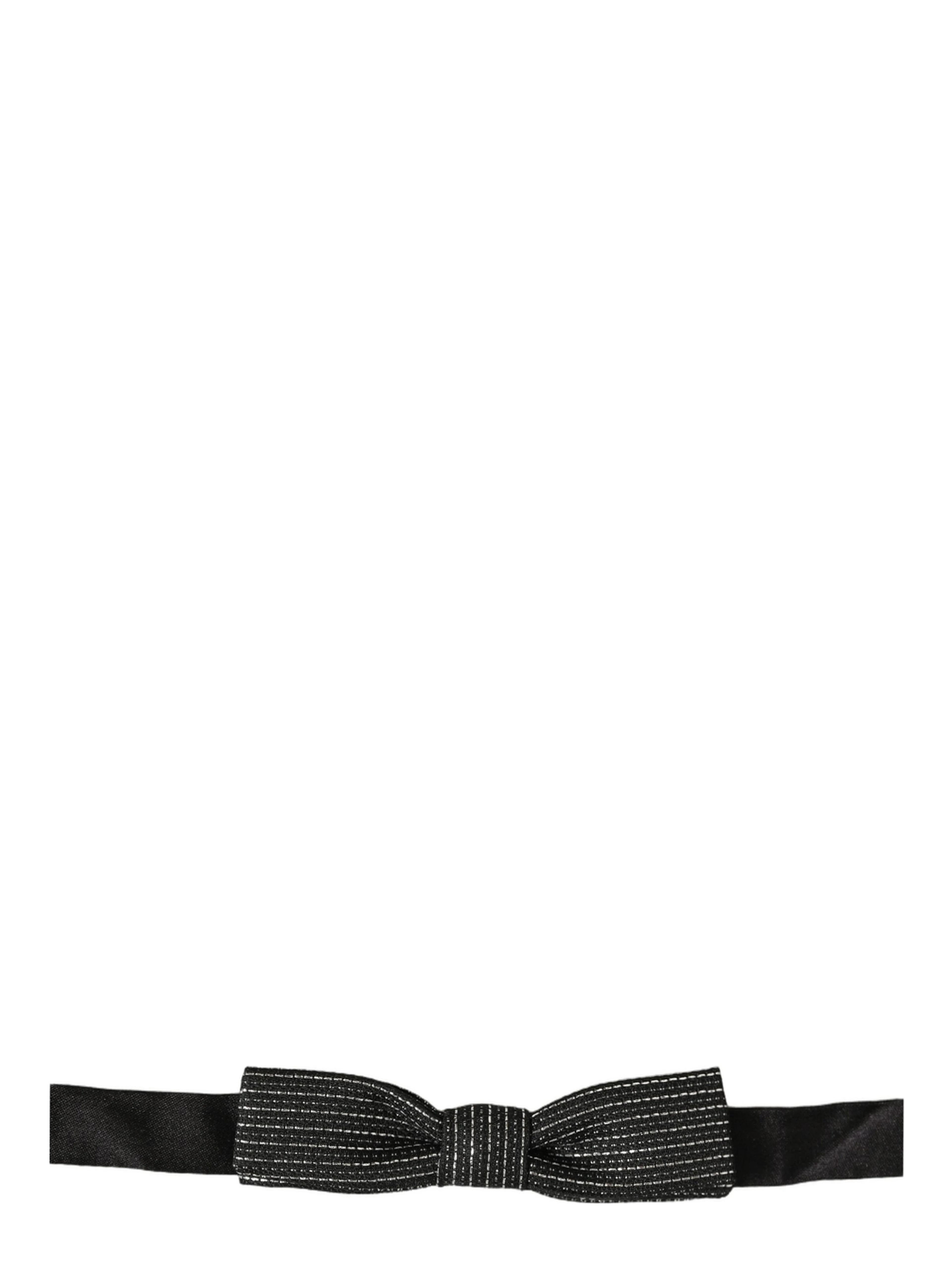 Men Black Silver Ribbed Adjustable Neck Papillon  Bow Tie