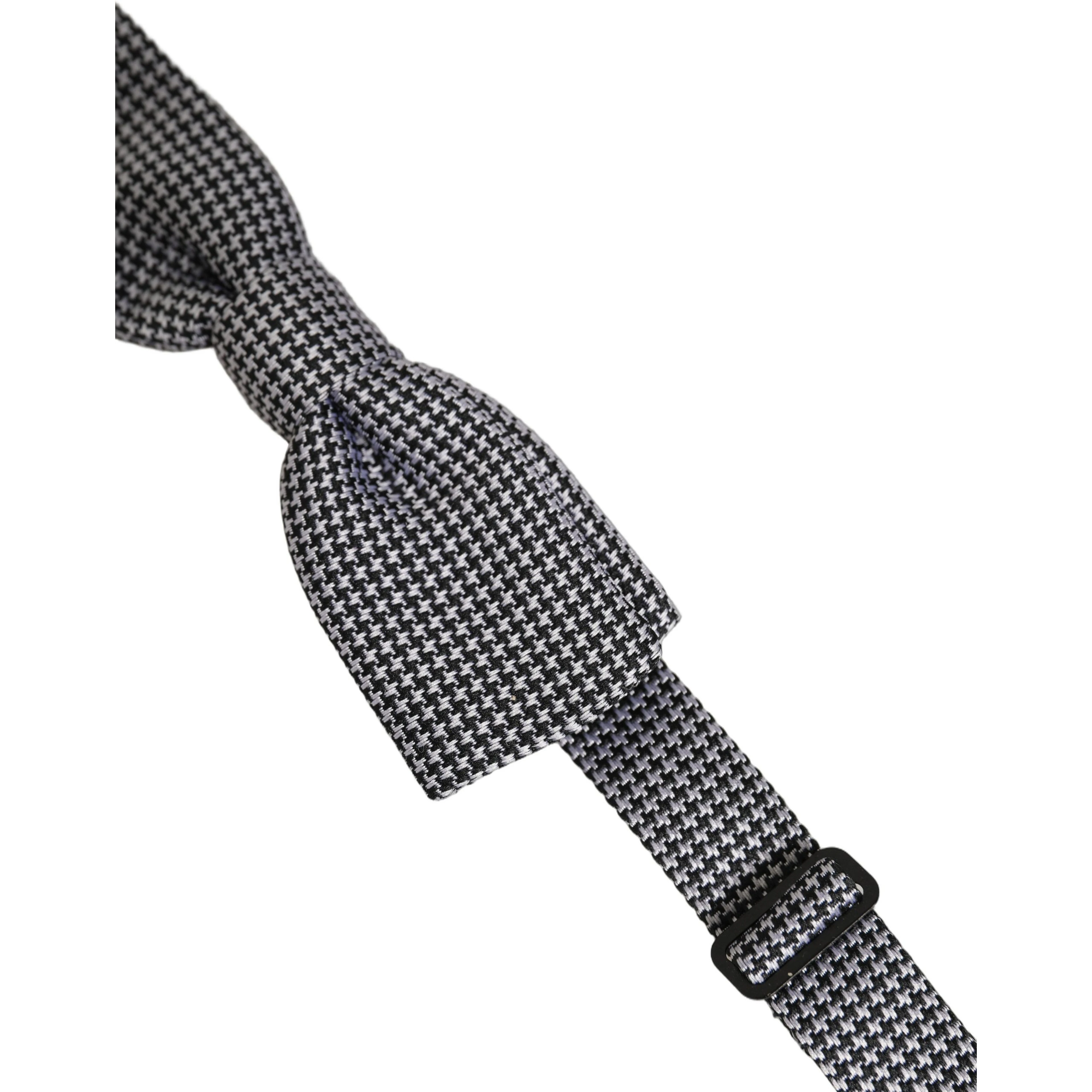 Black White Houndstooth Adjustable Neck Bow Tie