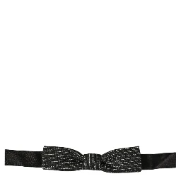 Men Black Silver Ribbed Adjustable Neck Papillon  Bow Tie