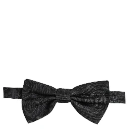 Men Black Paisley SIlk Adjustable Neck Papillon Bow Tie