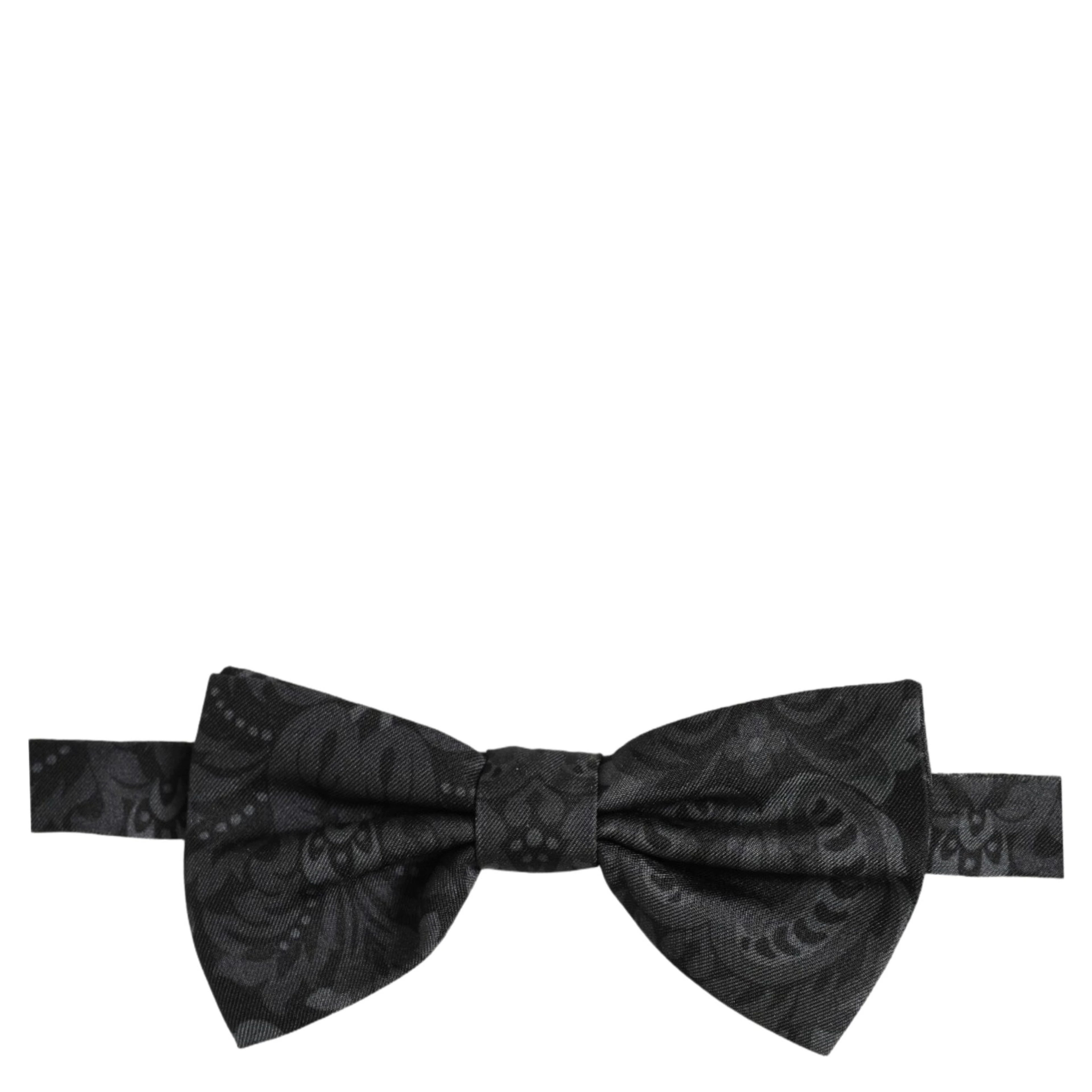 Men Black Paisley SIlk Adjustable Neck Papillon Bow Tie