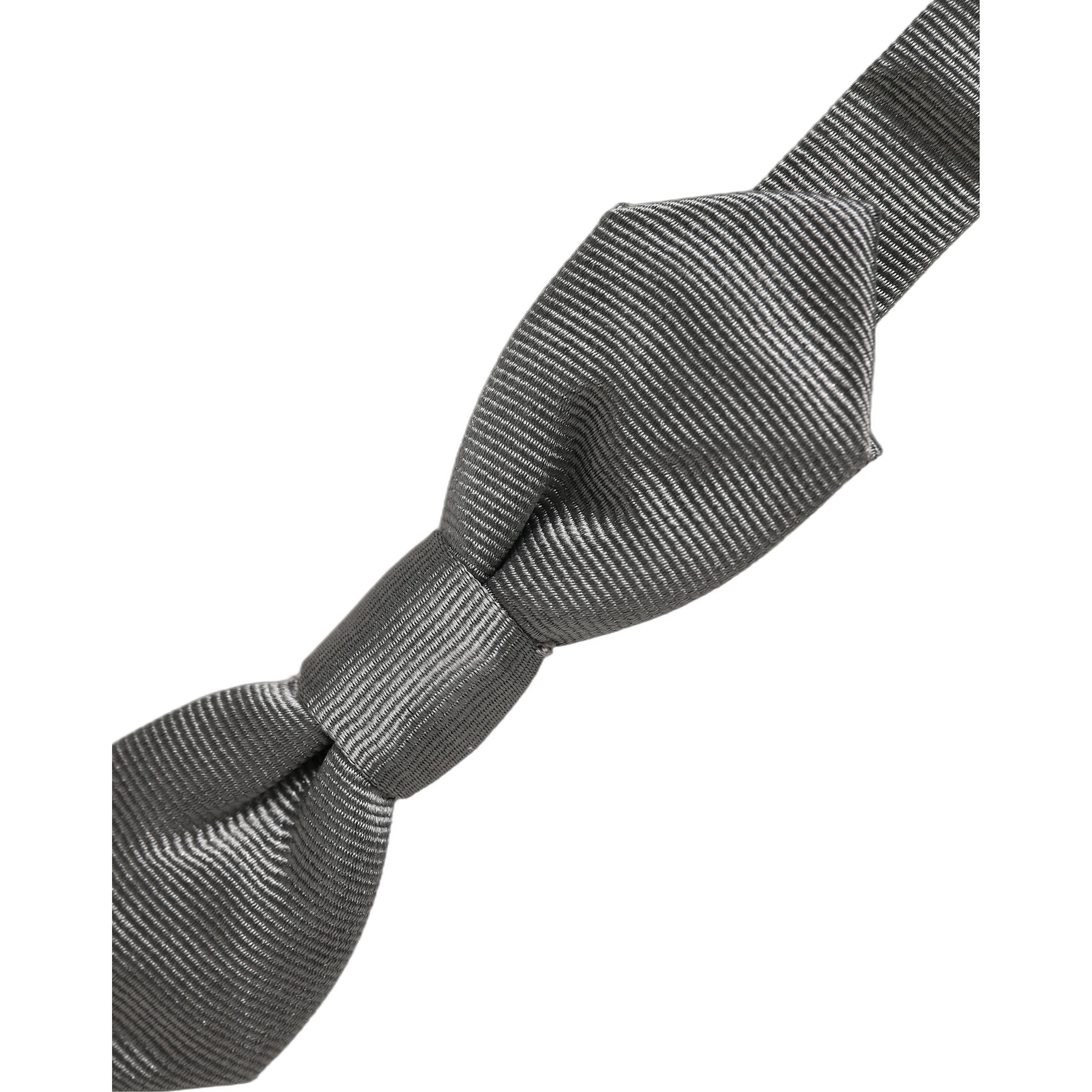 Men Gray 100% Silk Adjustable Neck Papillon Bow Tie