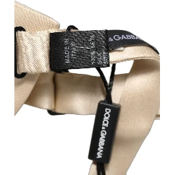 Men Beige 100% Silk Adjustable Neck Papillon Bow Tie