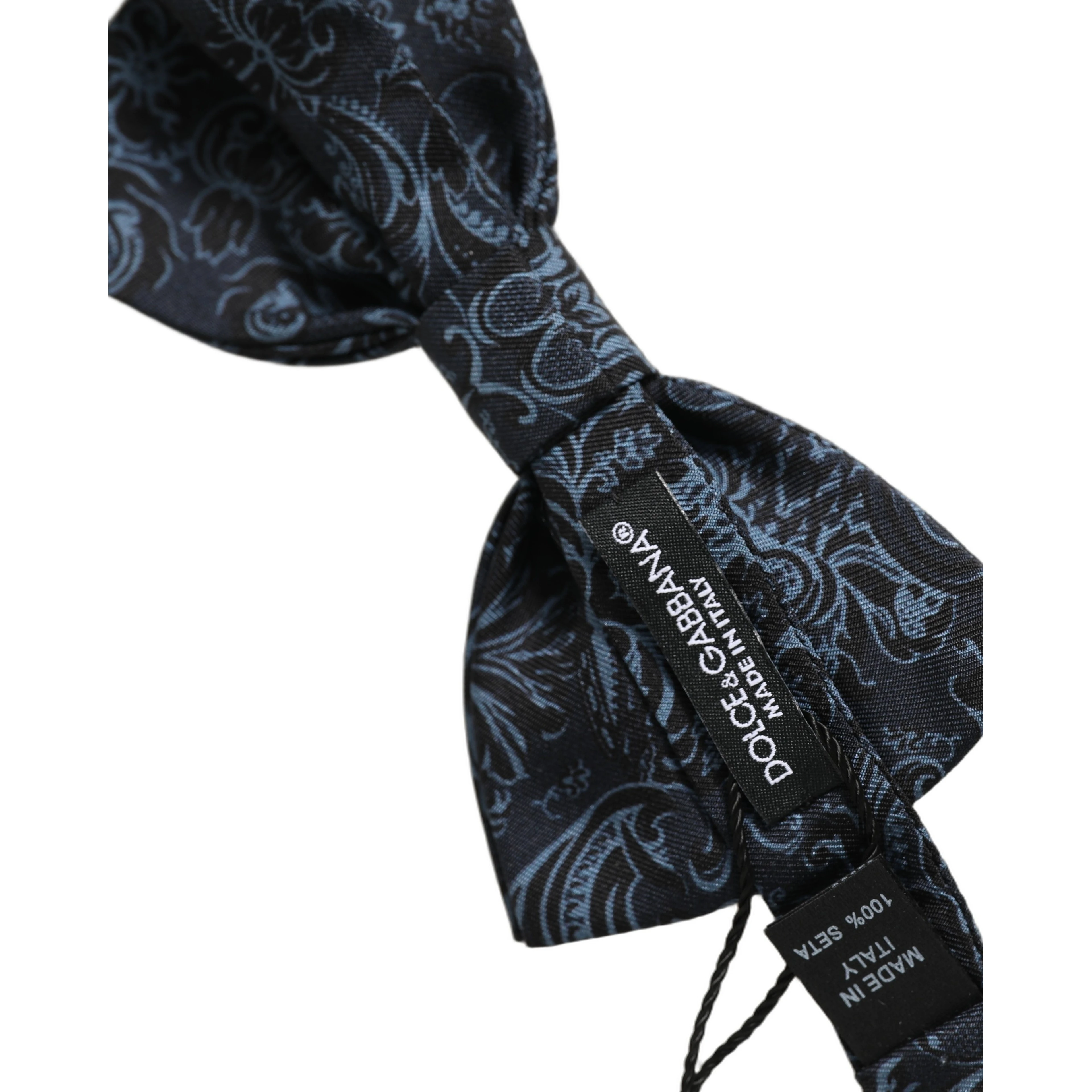 Men Black Blue Paisley Adjustable Neck Papillon Bow Tie