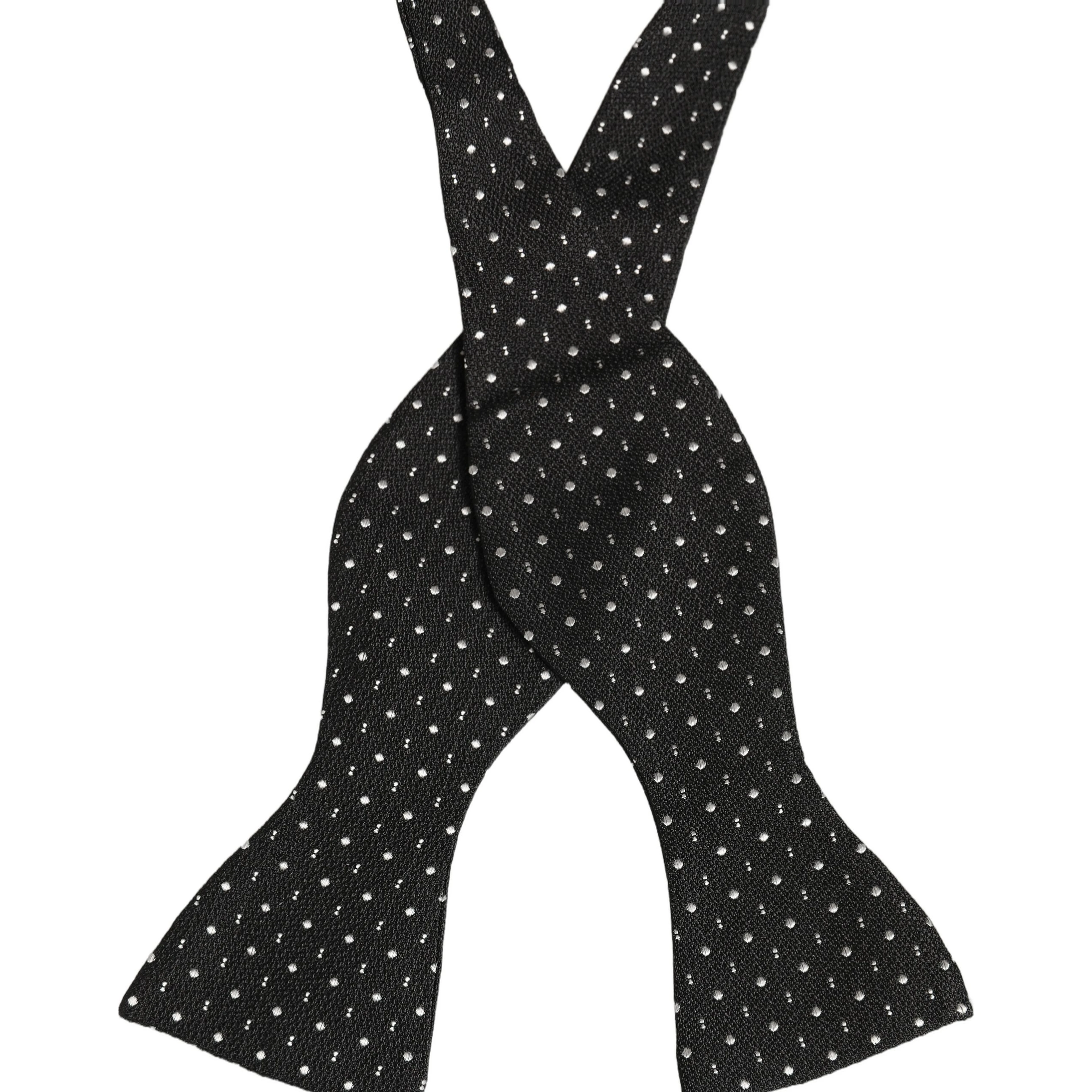 Black White Polka Dot Adjustable Neck Papillon Bow Tie
