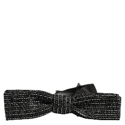 Men Black Silver Ribbed Adjustable Neck Papillon  Bow Tie
