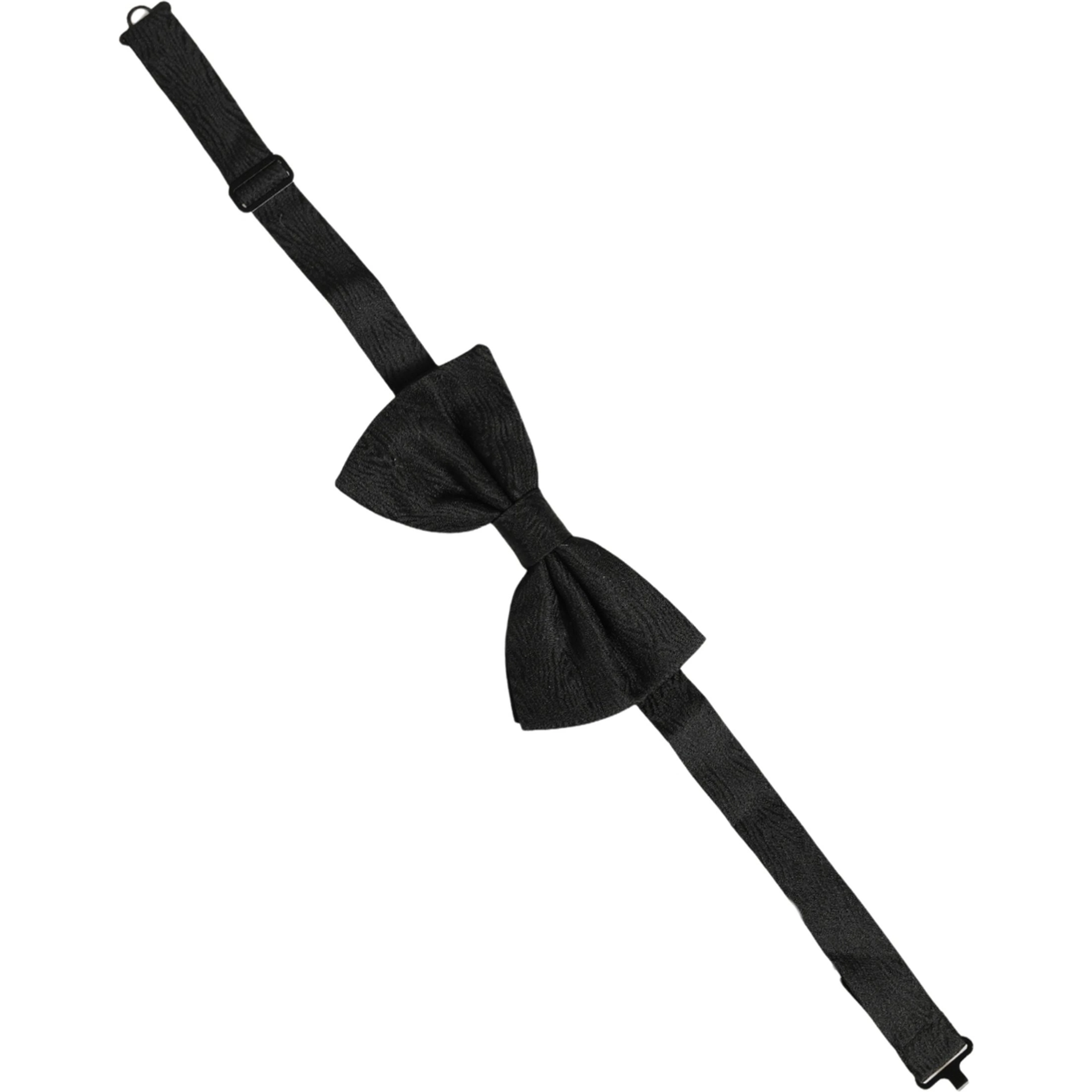 Men Black Silk Brocade Adjustable Neck Papillon Bow Tie