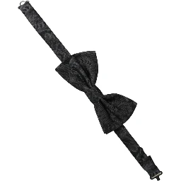 Men Black Paisley SIlk Adjustable Neck Papillon Bow Tie