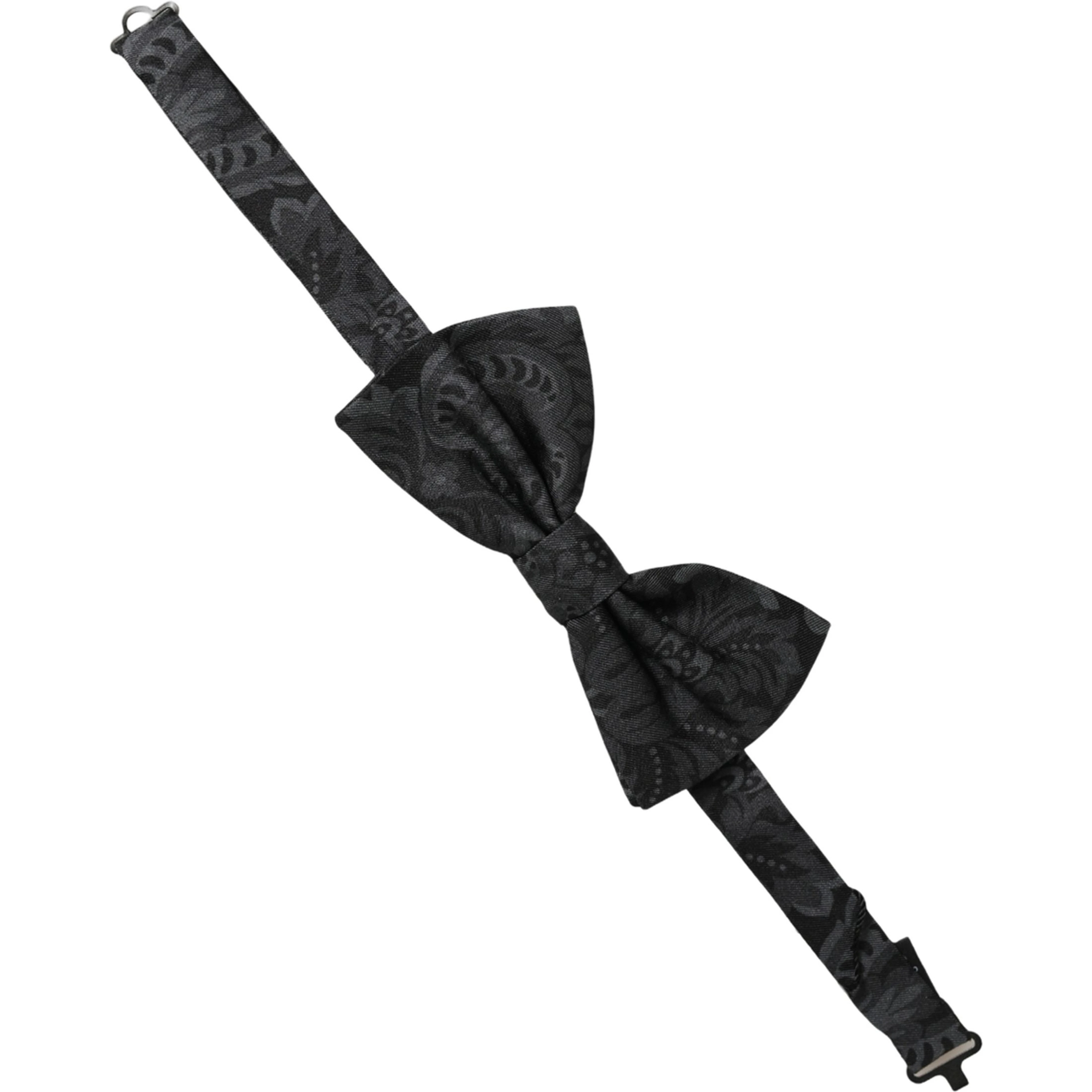 Men Black Paisley SIlk Adjustable Neck Papillon Bow Tie