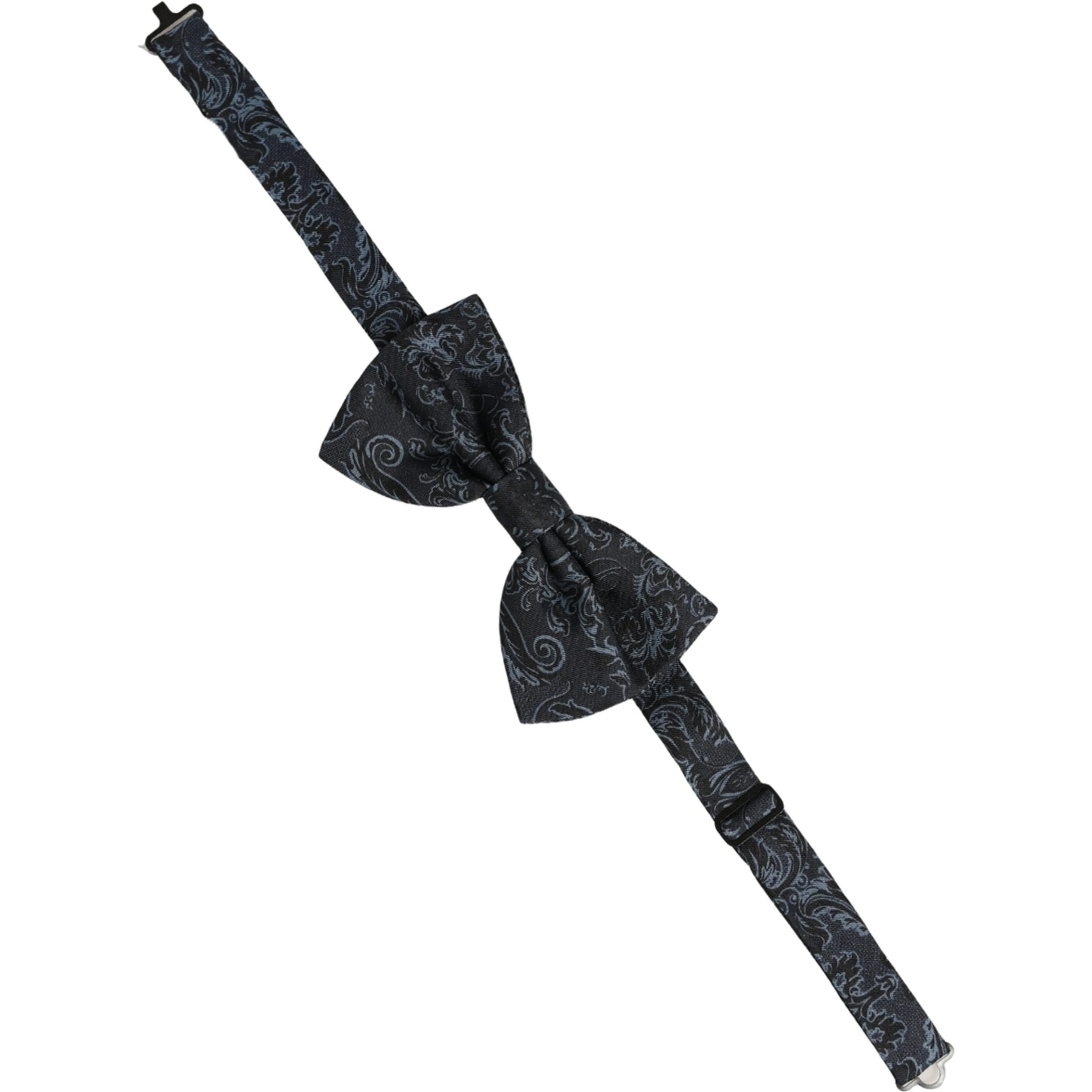 Men Black Blue Paisley Adjustable Neck Papillon Bow Tie