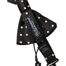 Black White Polka Dot Adjustable Neck Papillon Bow Tie
