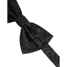 Men Black Paisley SIlk Adjustable Neck Papillon Bow Tie