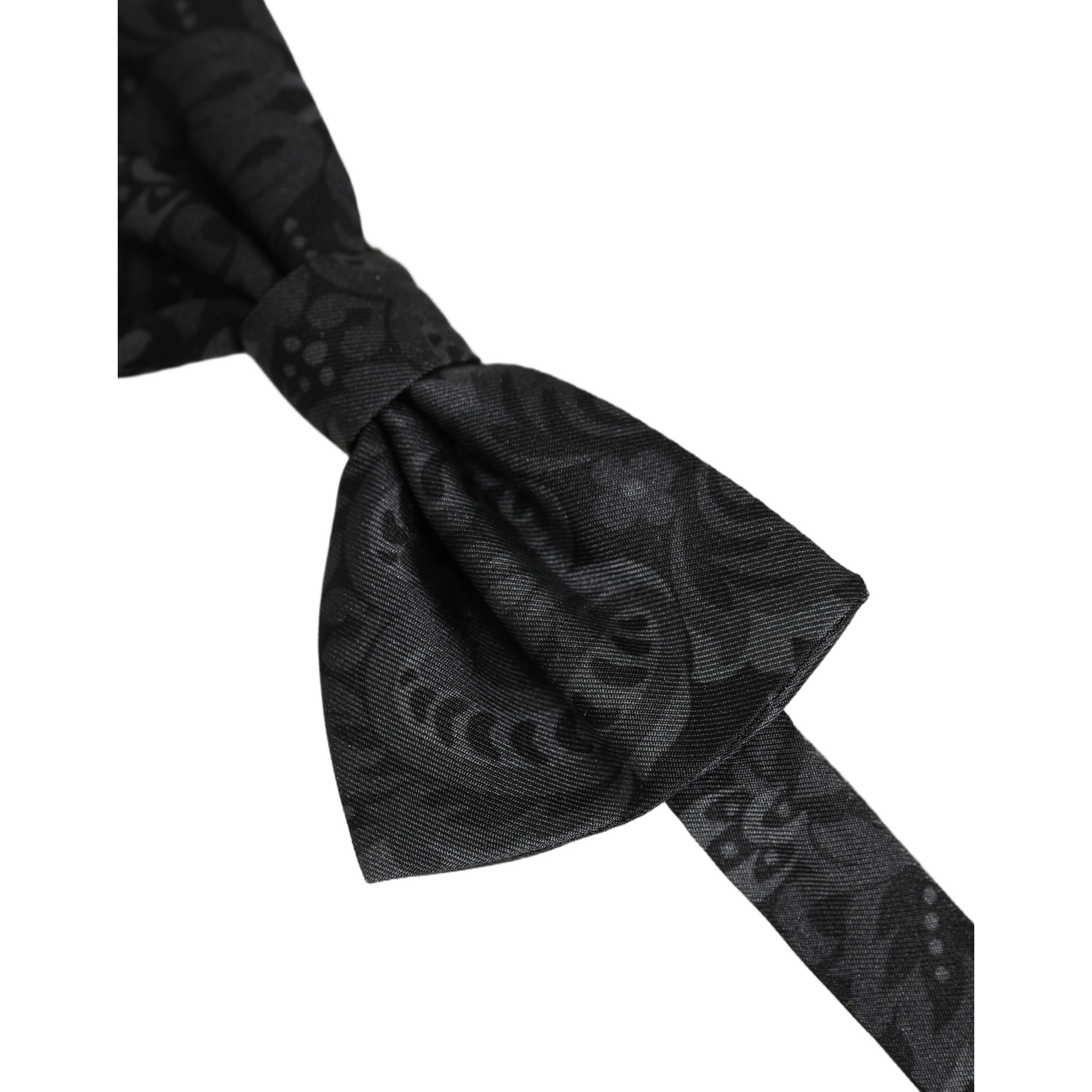 Men Black Paisley SIlk Adjustable Neck Papillon Bow Tie