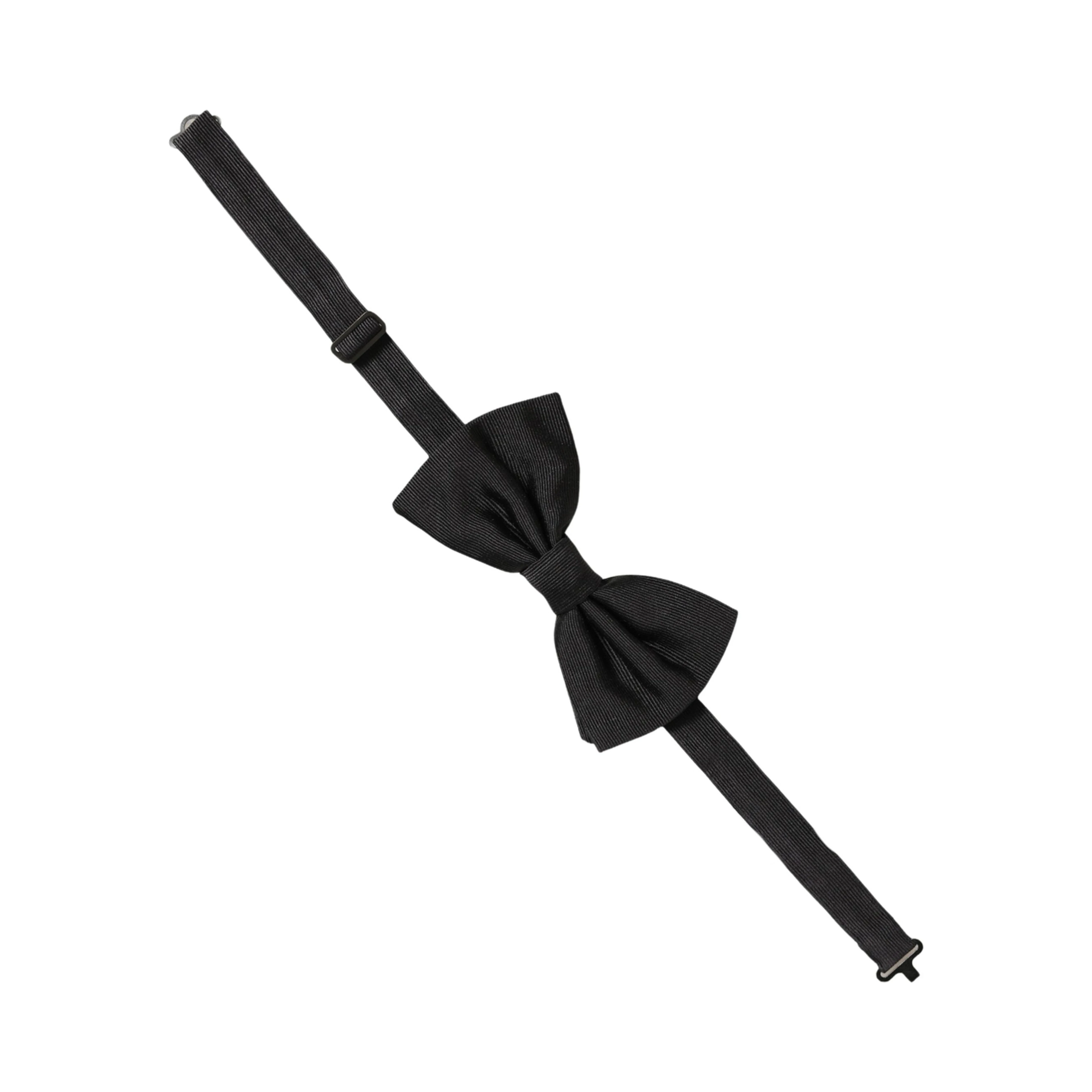Men Black 100% Silk Adjustable Neck Papillon Bow Tie