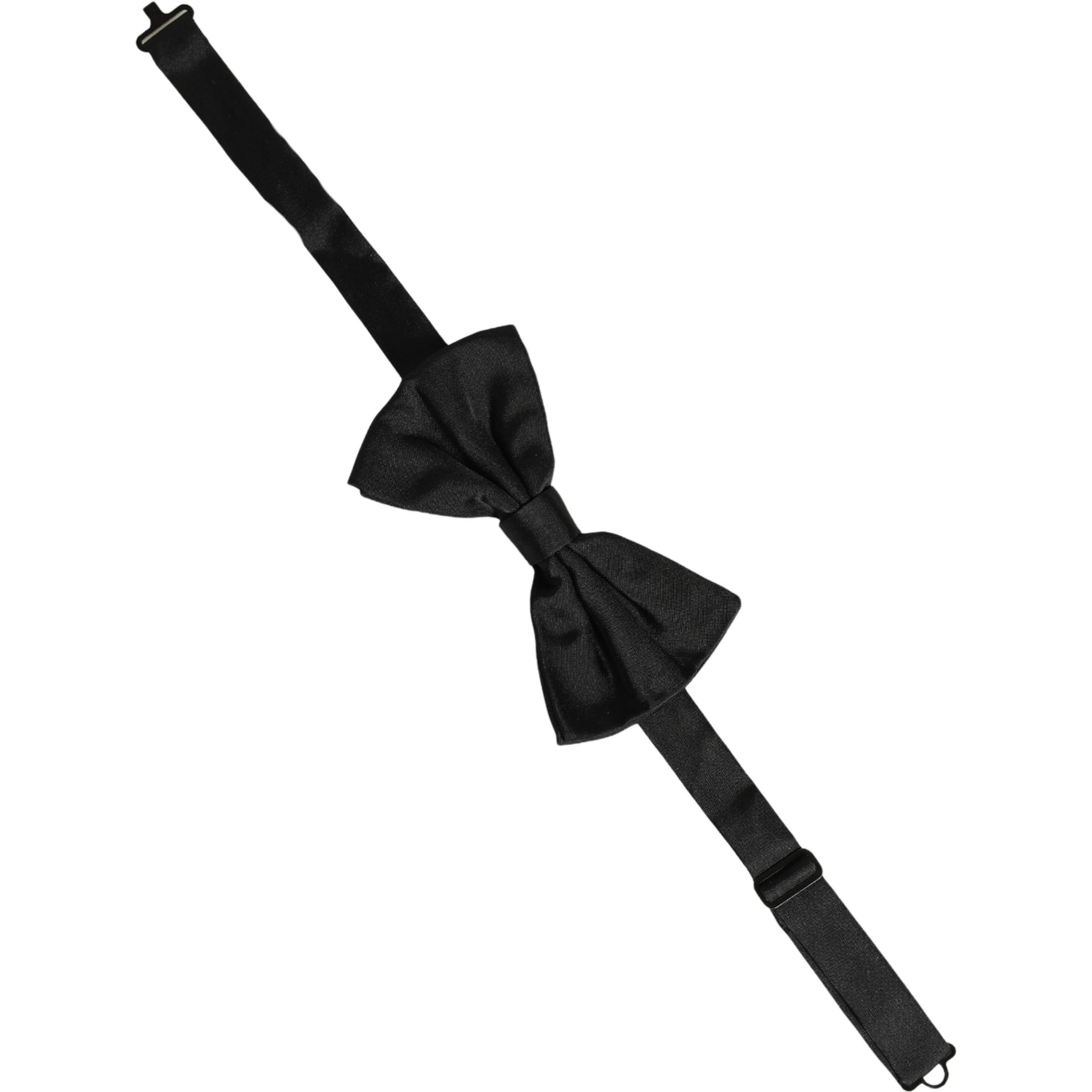 Men Black 100% Silk Adjustable Neck Papillon Bow Tie