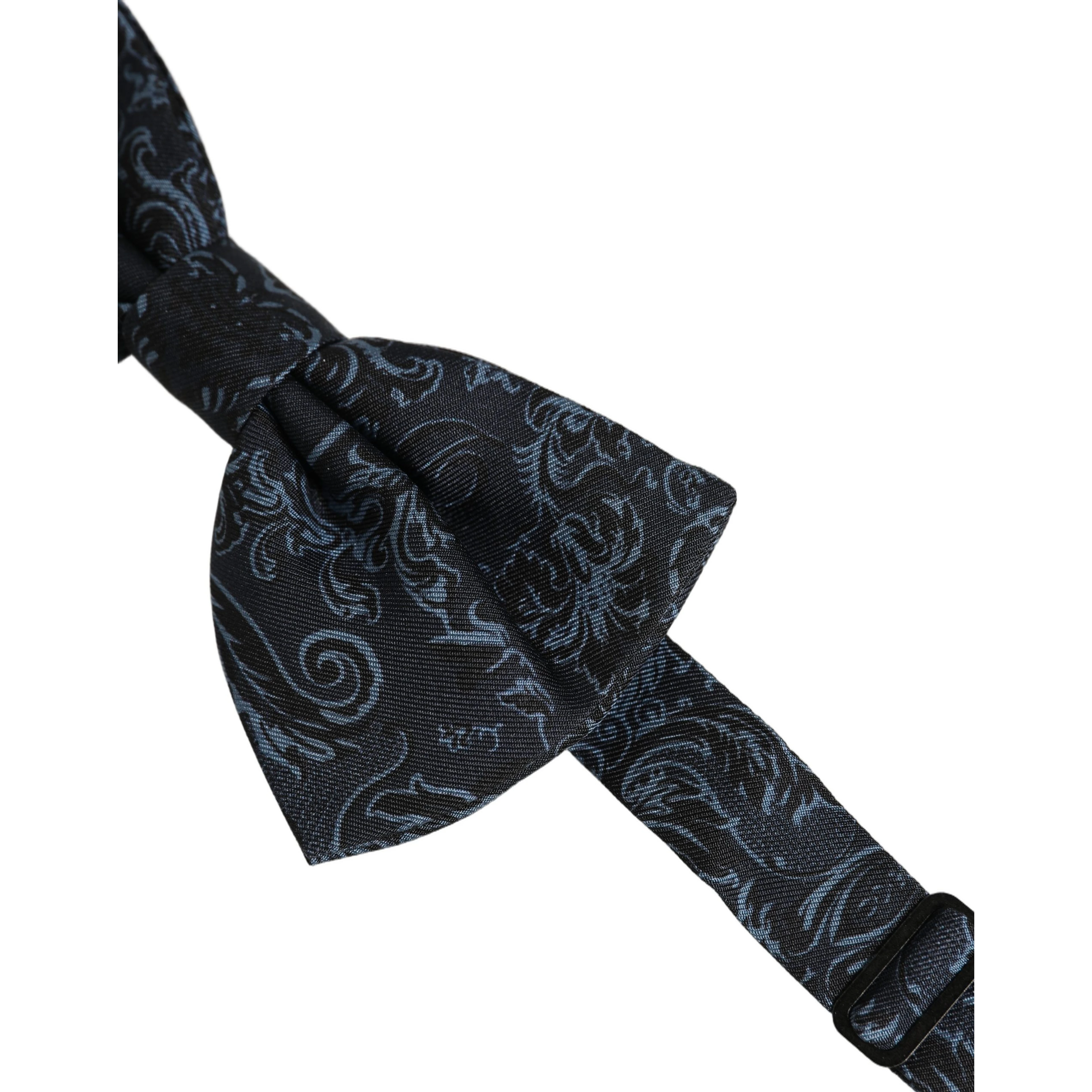 Men Black Blue Paisley Adjustable Neck Papillon Bow Tie